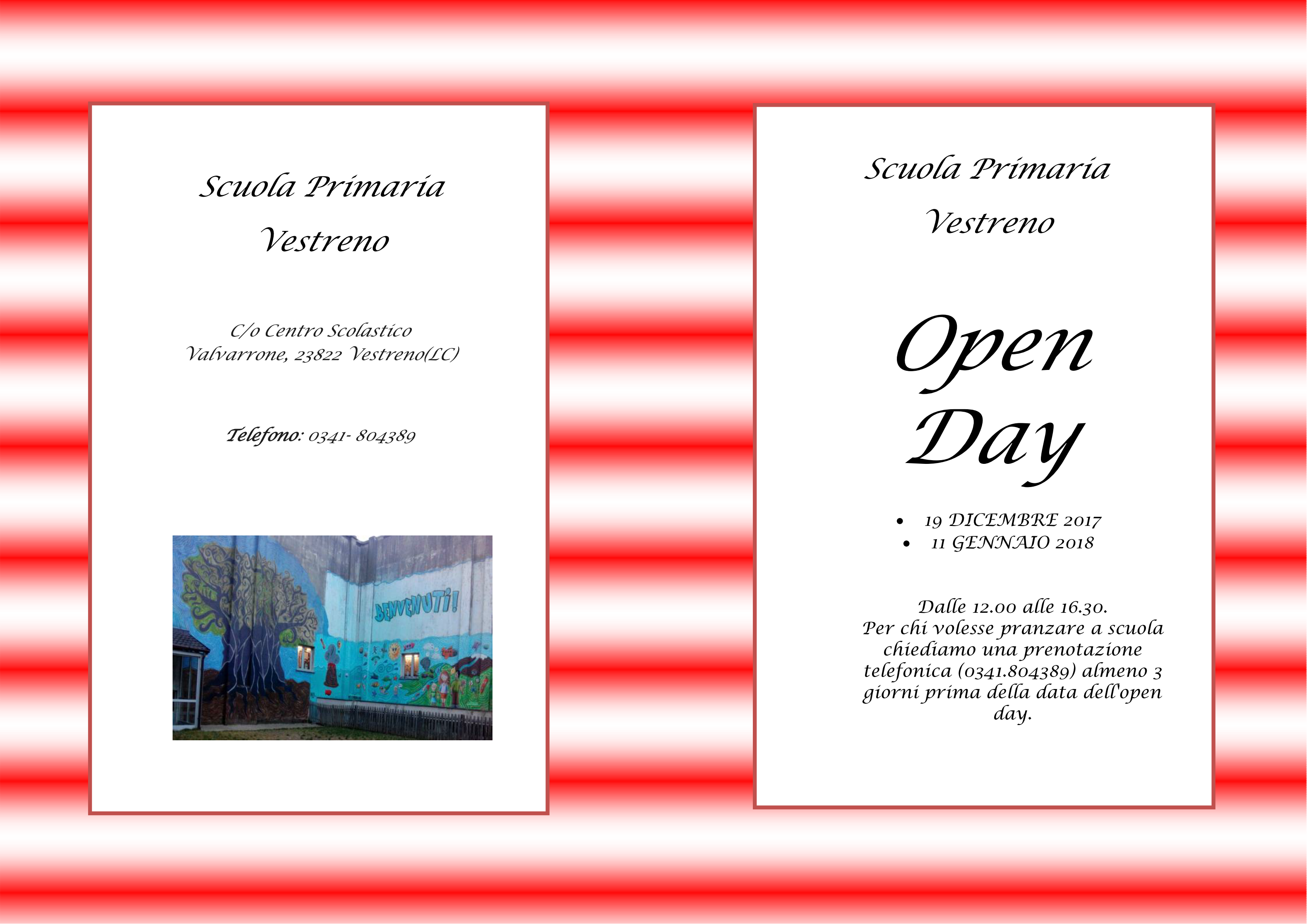 Invito all'open day dela scuola primaria di Vestreno